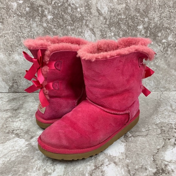 UGG Shoes - UGG Hot Pink Bailey Bow Ankle Boot Size 6
